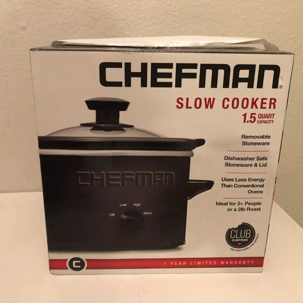 Chefman Slow Cooker, 1.5 Quart, Dishwasher Safe, Stoneware 2+ People, Clean NEW